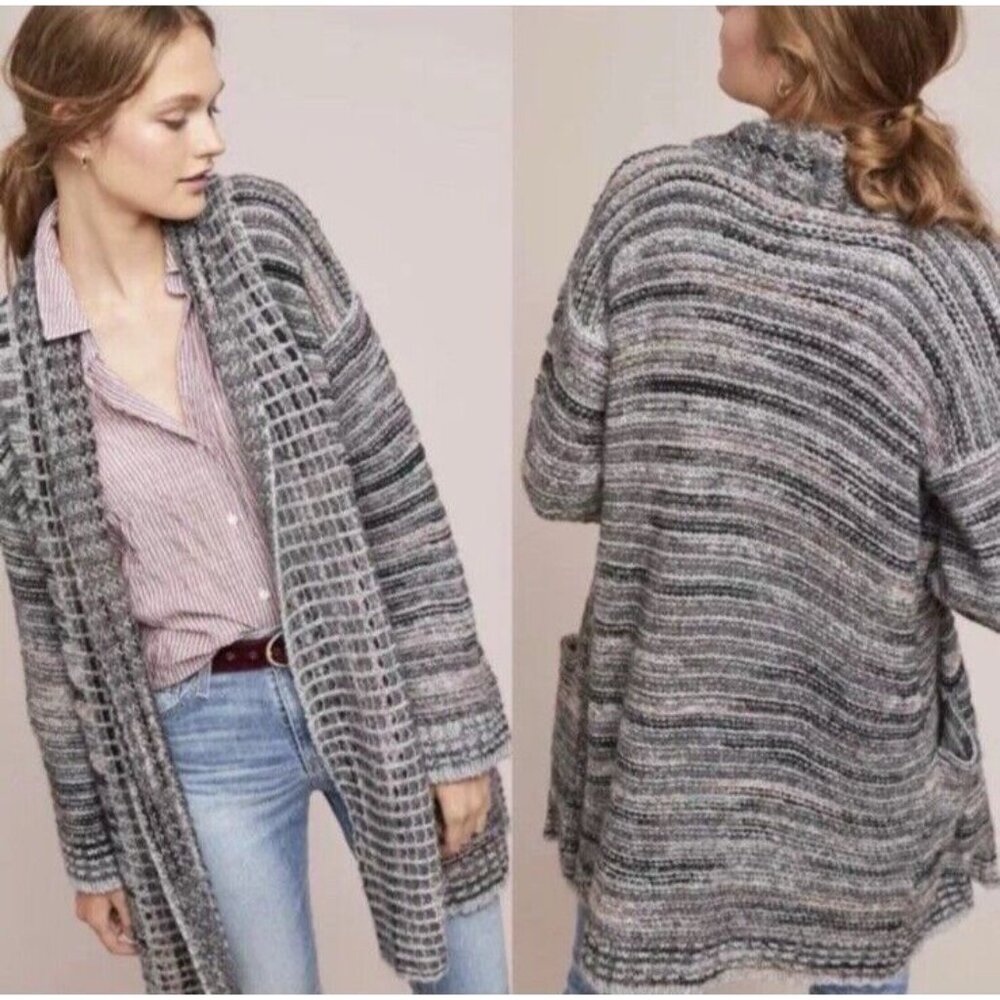 Anthropologie Cardigan Sweater Pink Gray Black M Medium Thick Alpaca Wool $180 - Picture 2 of 16